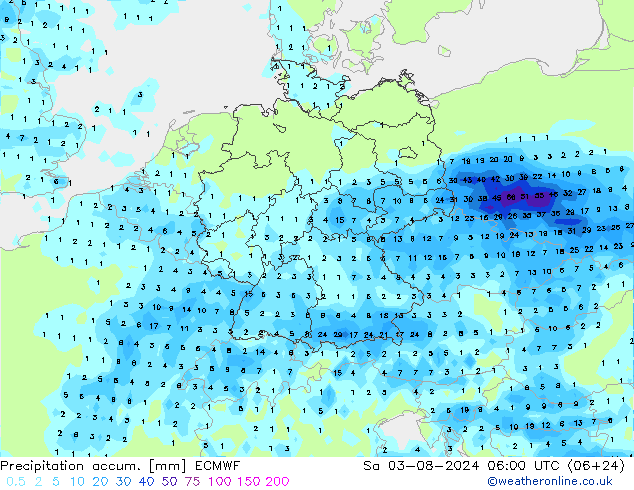 Totale neerslag ECMWF za 03.08.2024 06 UTC