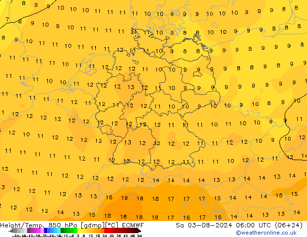 Z500/Rain (+SLP)/Z850 ECMWF 星期六 03.08.2024 06 UTC