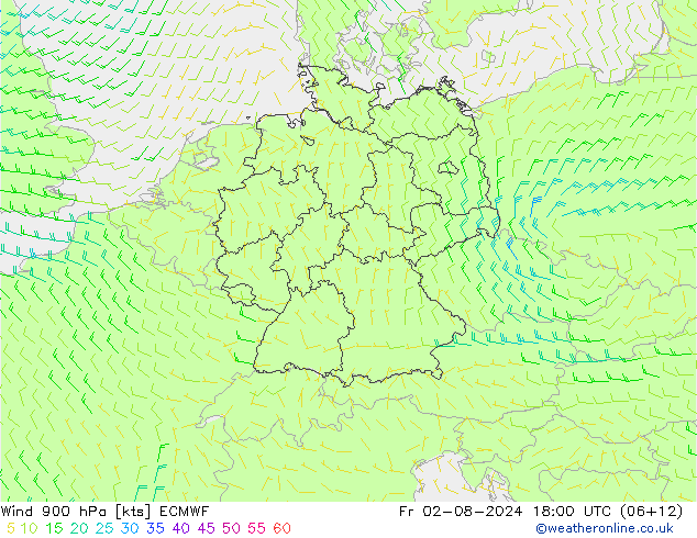 风 900 hPa ECMWF 星期五 02.08.2024 18 UTC
