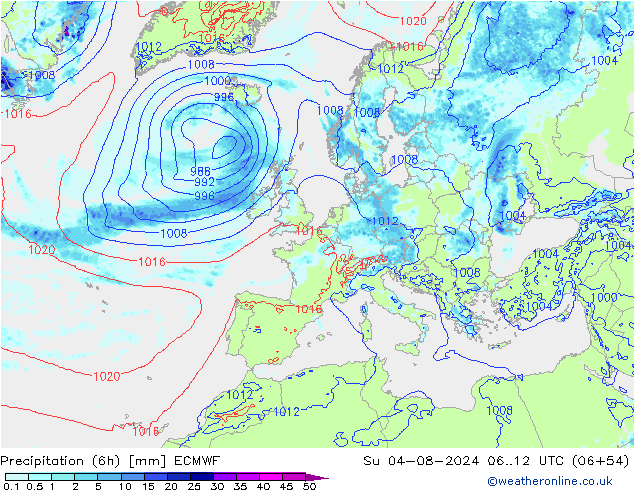 Z500/Rain (+SLP)/Z850 ECMWF 星期日 04.08.2024 12 UTC