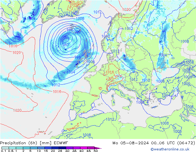 Z500/Regen(+SLP)/Z850 ECMWF ma 05.08.2024 06 UTC