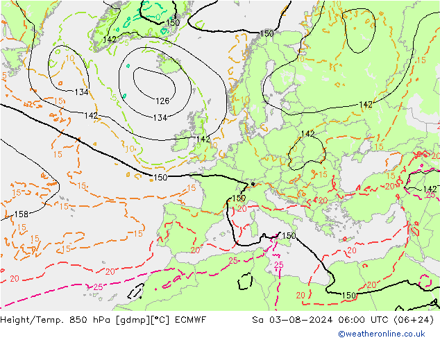 Z500/Rain (+SLP)/Z850 ECMWF 星期六 03.08.2024 06 UTC