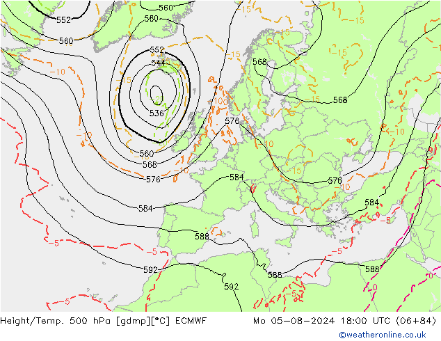 Z500/Rain (+SLP)/Z850 ECMWF 星期一 05.08.2024 18 UTC