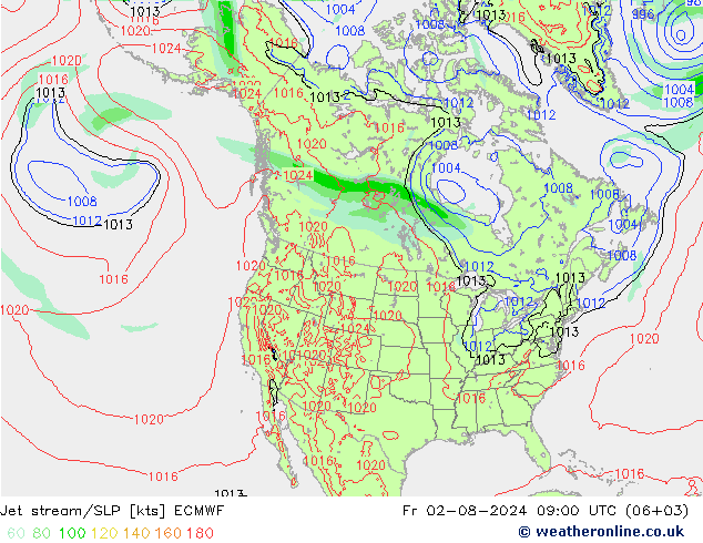 高速氣流/地面气压 ECMWF 星期五 02.08.2024 09 UTC