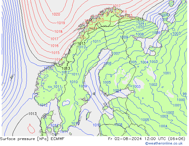 地面气压 ECMWF 星期五 02.08.2024 12 UTC