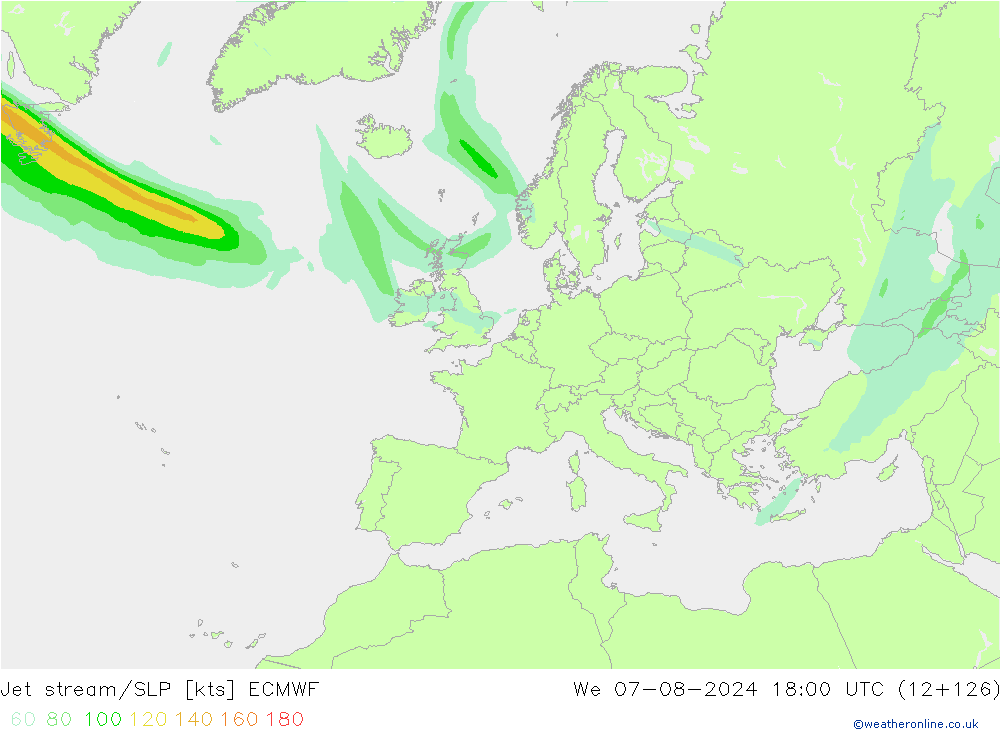 Straalstroom/SLP ECMWF wo 07.08.2024 18 UTC