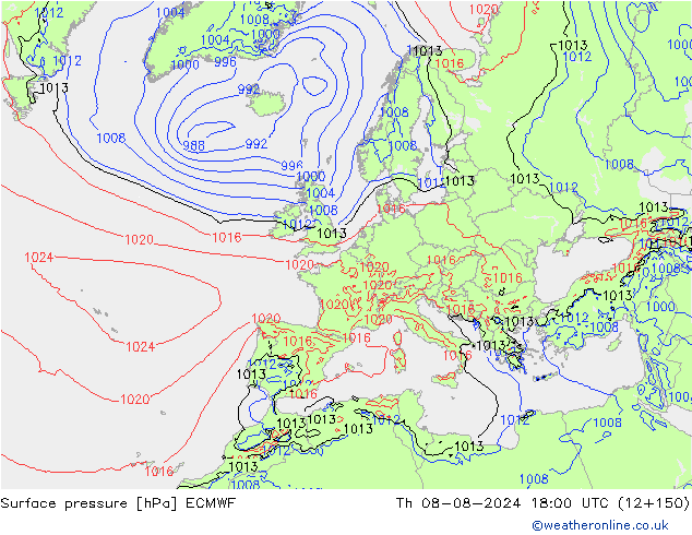 Luchtdruk (Grond) ECMWF do 08.08.2024 18 UTC