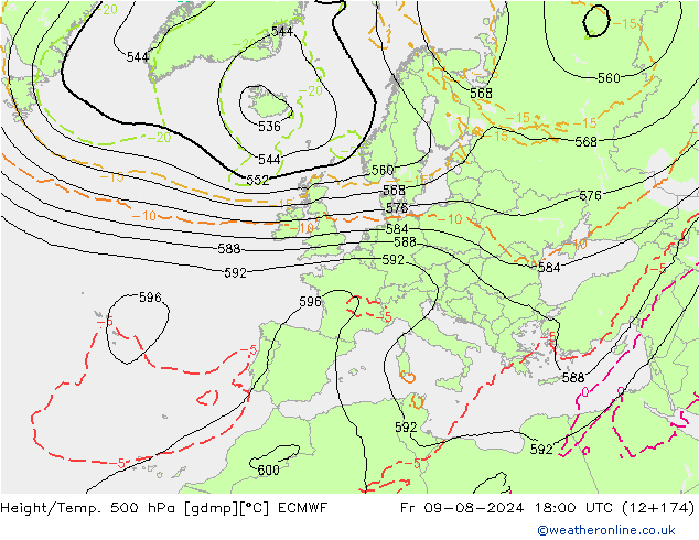 Z500/Rain (+SLP)/Z850 ECMWF 星期五 09.08.2024 18 UTC