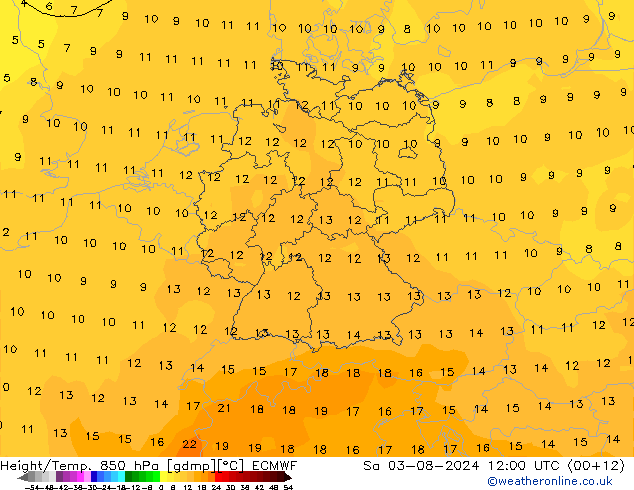 Z500/Rain (+SLP)/Z850 ECMWF 星期六 03.08.2024 12 UTC