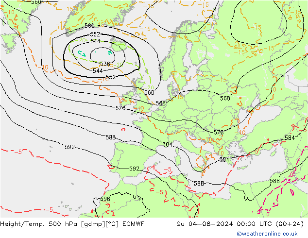 Z500/Regen(+SLP)/Z850 ECMWF zo 04.08.2024 00 UTC