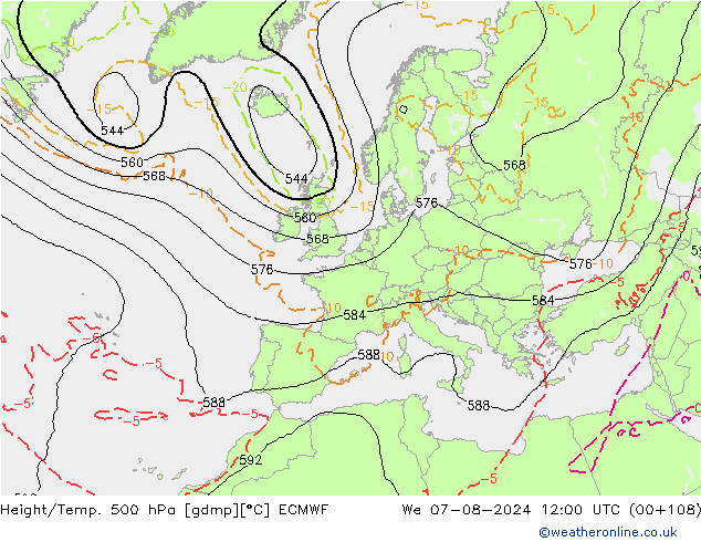 Z500/Rain (+SLP)/Z850 ECMWF 星期三 07.08.2024 12 UTC