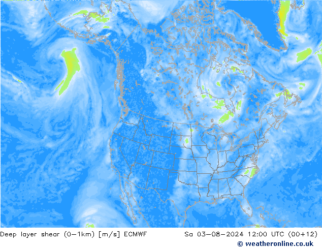 Deep layer shear (0-1km) ECMWF 星期六 03.08.2024 12 UTC