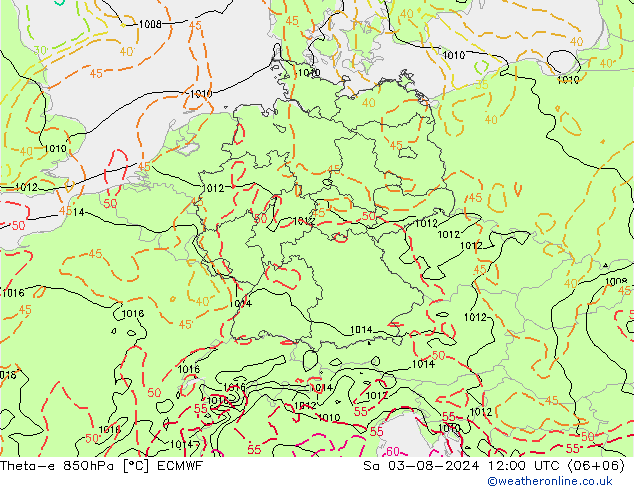 Theta-e 850hPa ECMWF za 03.08.2024 12 UTC