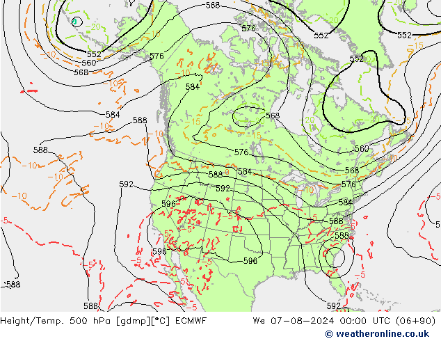 Height/Temp. 500 hPa ECMWF 星期三 07.08.2024 00 UTC