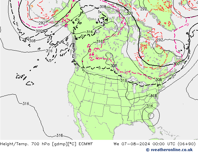 Height/Temp. 700 hPa ECMWF 星期三 07.08.2024 00 UTC