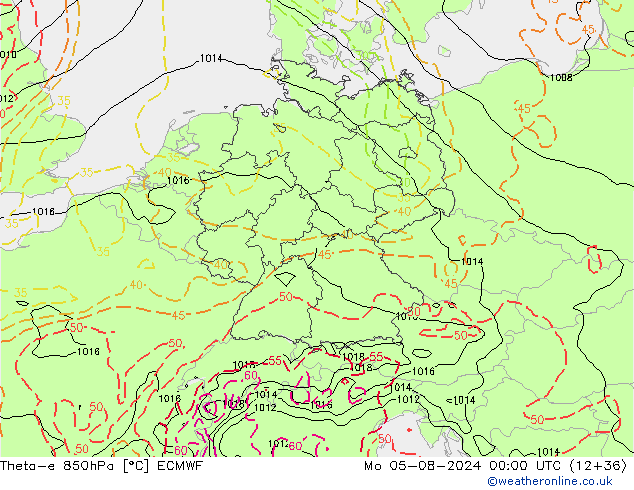 Theta-e 850hPa ECMWF ma 05.08.2024 00 UTC