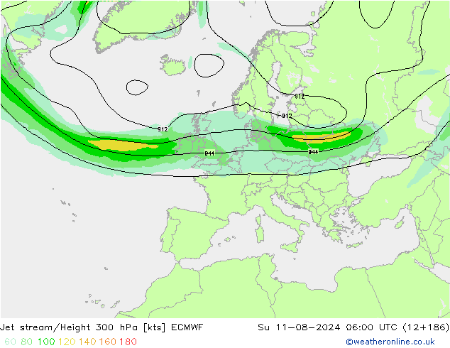 Straalstroom ECMWF zo 11.08.2024 06 UTC