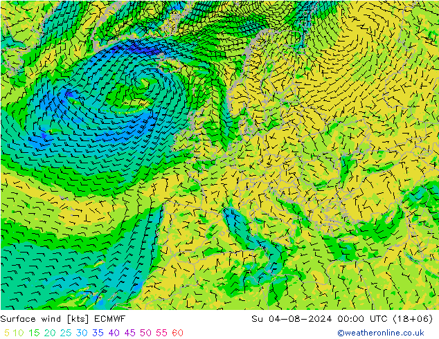 Wind 10 m ECMWF zo 04.08.2024 00 UTC