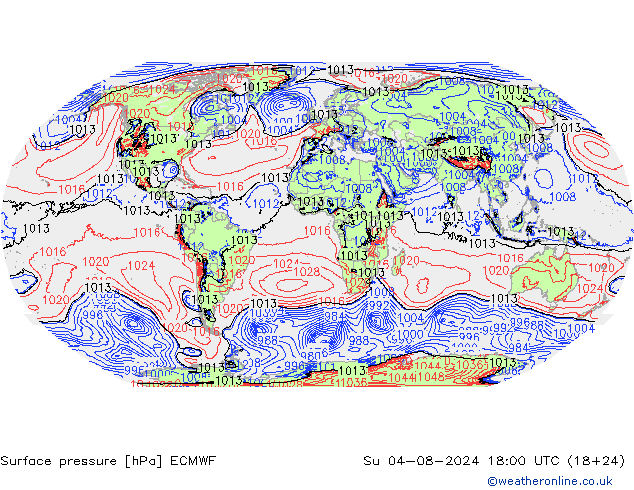 Luchtdruk (Grond) ECMWF zo 04.08.2024 18 UTC