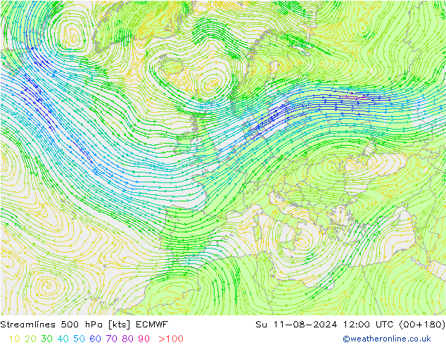 风 500 hPa ECMWF 星期日 11.08.2024 12 UTC