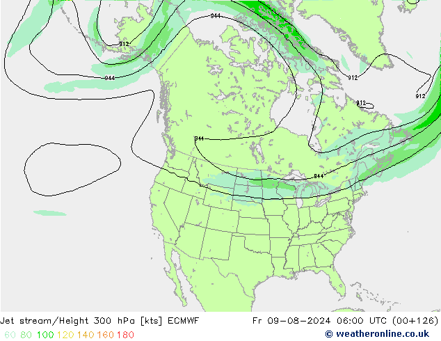 Straalstroom ECMWF vr 09.08.2024 06 UTC