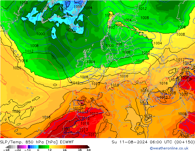 SLP/Temp. 850 hPa ECMWF 星期日 11.08.2024 06 UTC