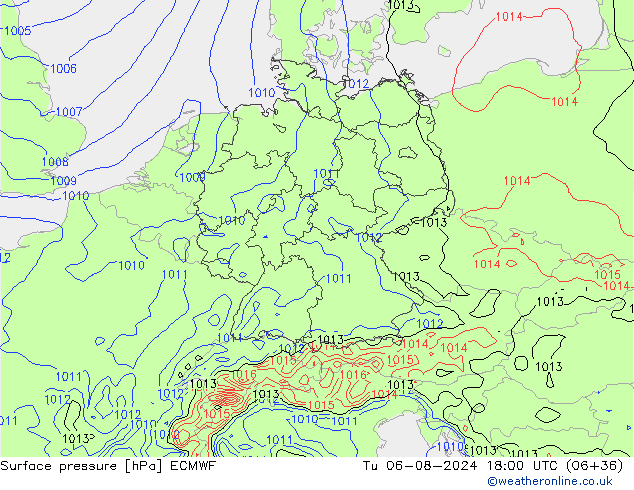 地面气压 ECMWF 星期二 06.08.2024 18 UTC