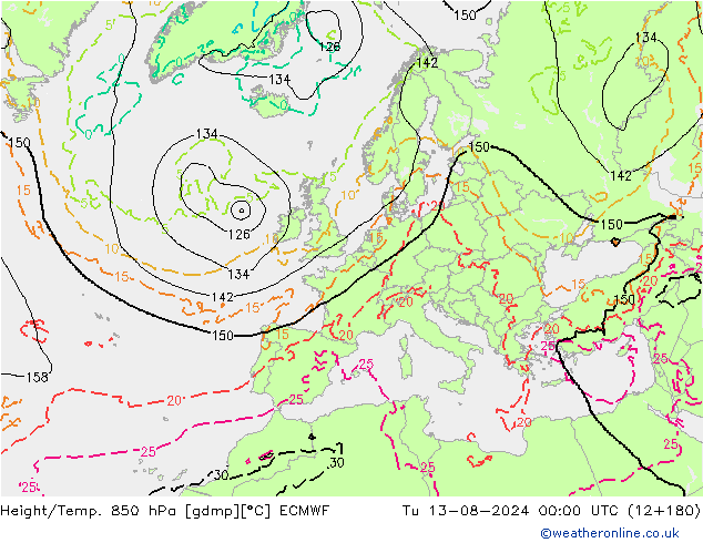 Z500/Regen(+SLP)/Z850 ECMWF di 13.08.2024 00 UTC