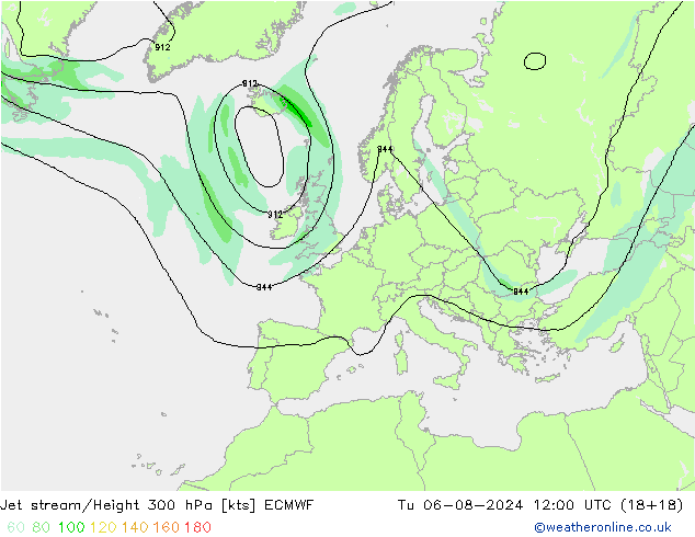 Straalstroom ECMWF di 06.08.2024 12 UTC