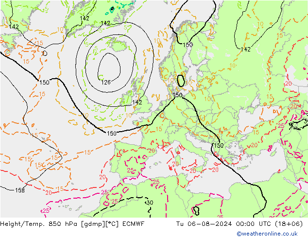 Z500/Regen(+SLP)/Z850 ECMWF di 06.08.2024 00 UTC