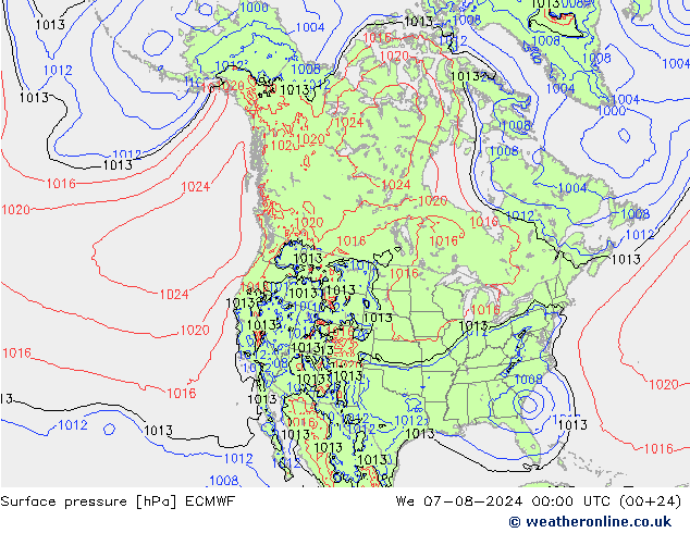 地面气压 ECMWF 星期三 07.08.2024 00 UTC