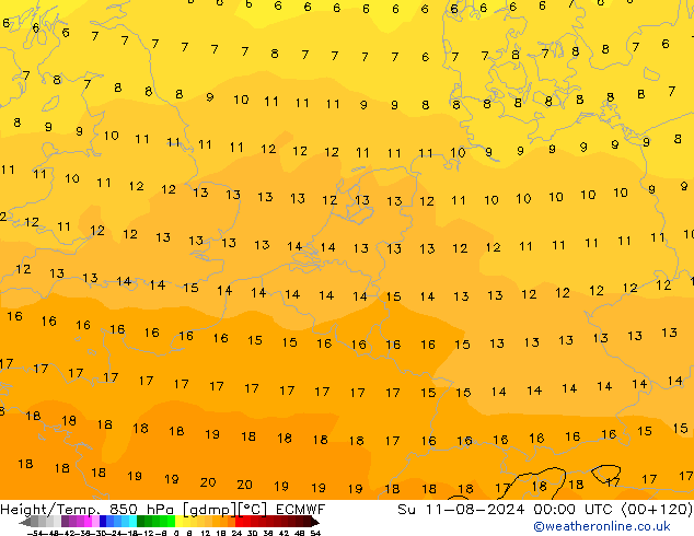 Height/Temp. 850 hPa ECMWF 星期日 11.08.2024 00 UTC