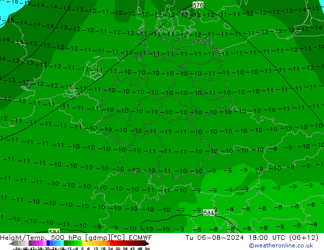 Hoogte/Temp. 500 hPa ECMWF di 06.08.2024 18 UTC