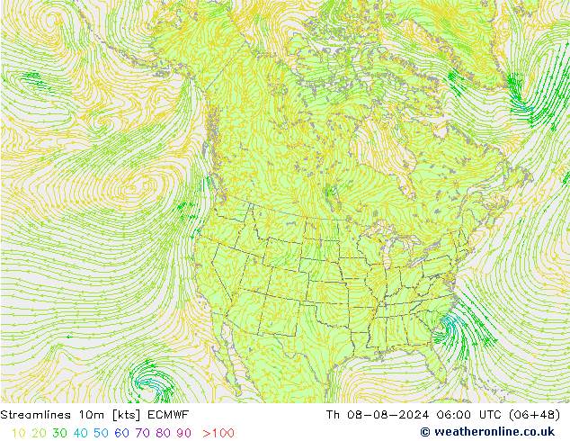 Stroomlijn 10m ECMWF do 08.08.2024 06 UTC