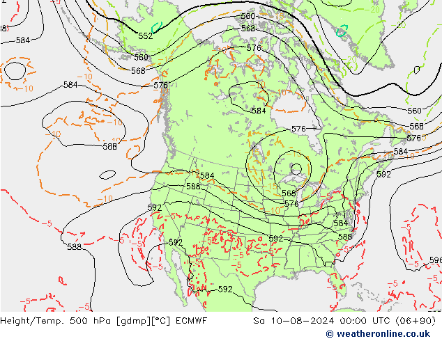 Hoogte/Temp. 500 hPa ECMWF za 10.08.2024 00 UTC
