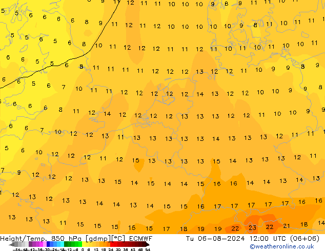 Z500/Rain (+SLP)/Z850 ECMWF 星期二 06.08.2024 12 UTC