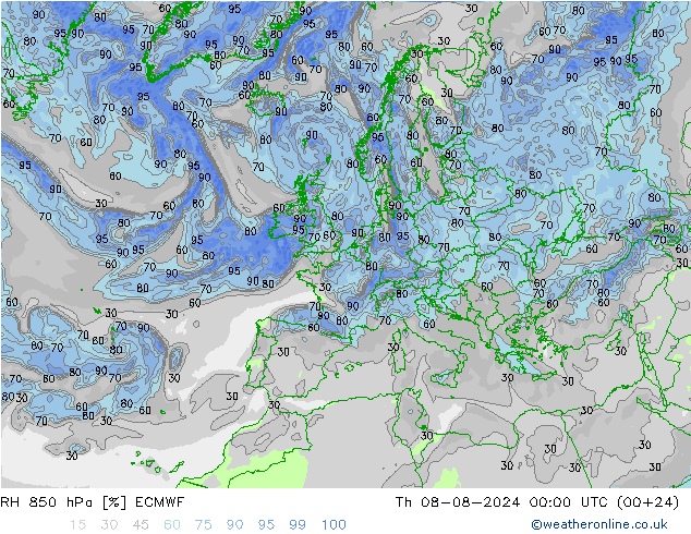 RV 850 hPa ECMWF do 08.08.2024 00 UTC