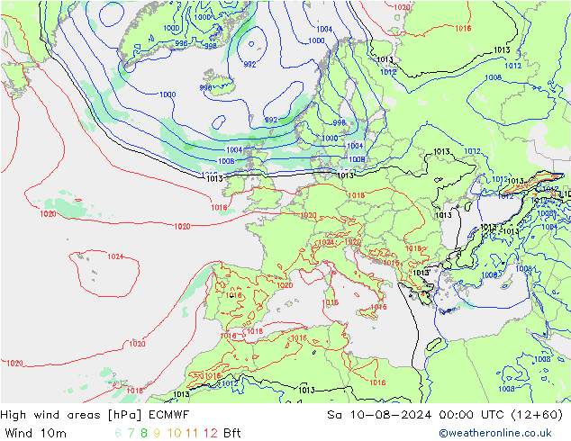 Windvelden ECMWF za 10.08.2024 00 UTC