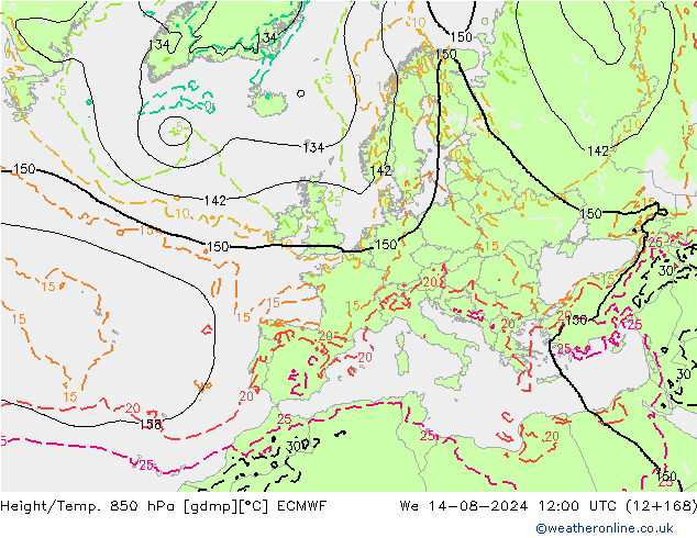 Z500/Regen(+SLP)/Z850 ECMWF wo 14.08.2024 12 UTC