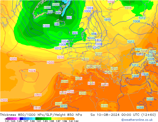 Dikte 850-1000 hPa ECMWF za 10.08.2024 00 UTC