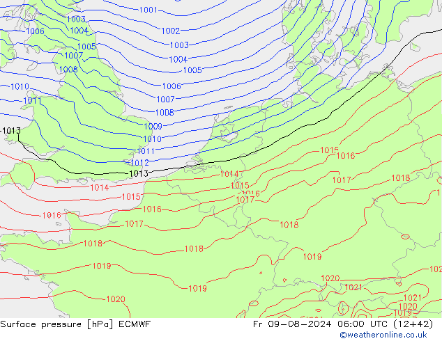 地面气压 ECMWF 星期五 09.08.2024 06 UTC