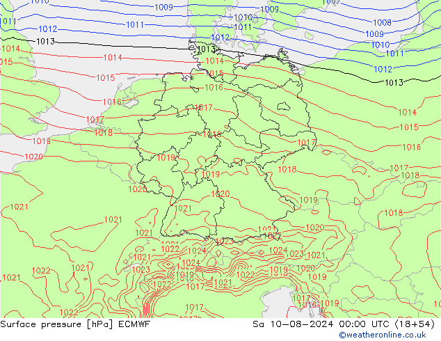 Luchtdruk (Grond) ECMWF za 10.08.2024 00 UTC