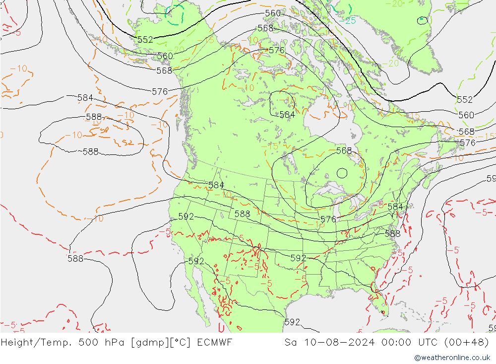 Z500/Rain (+SLP)/Z850 ECMWF 星期六 10.08.2024 00 UTC