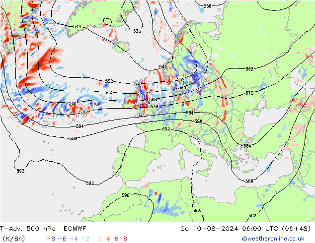 T-Adv. 500 hPa ECMWF 星期六 10.08.2024 06 UTC