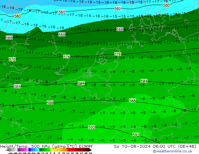 Z500/Regen(+SLP)/Z850 ECMWF za 10.08.2024 06 UTC