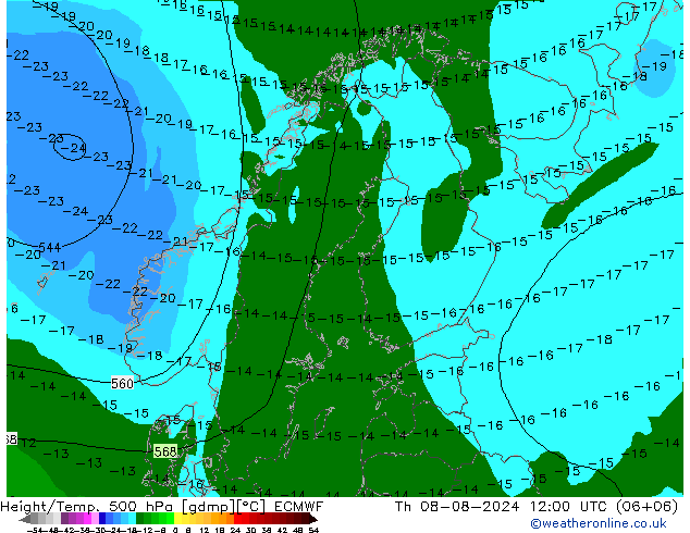 Z500/Rain (+SLP)/Z850 ECMWF 星期四 08.08.2024 12 UTC