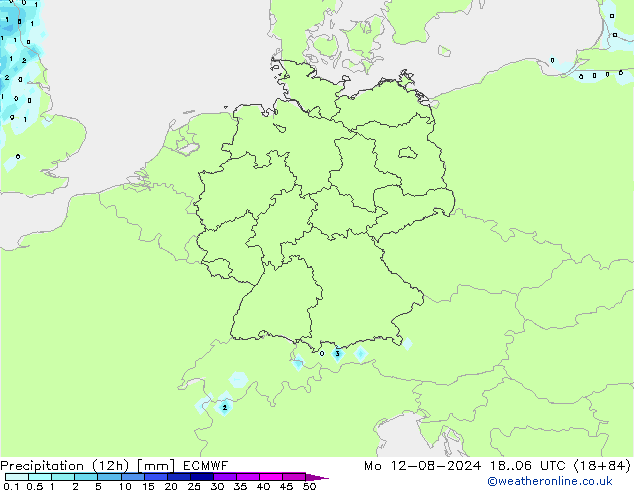 降水量 (12h) ECMWF 星期一 12.08.2024 06 UTC