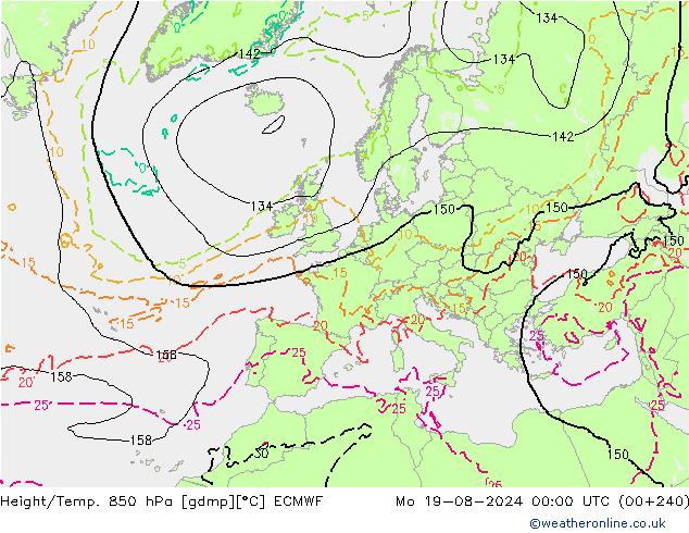 Z500/Rain (+SLP)/Z850 ECMWF 星期一 19.08.2024 00 UTC