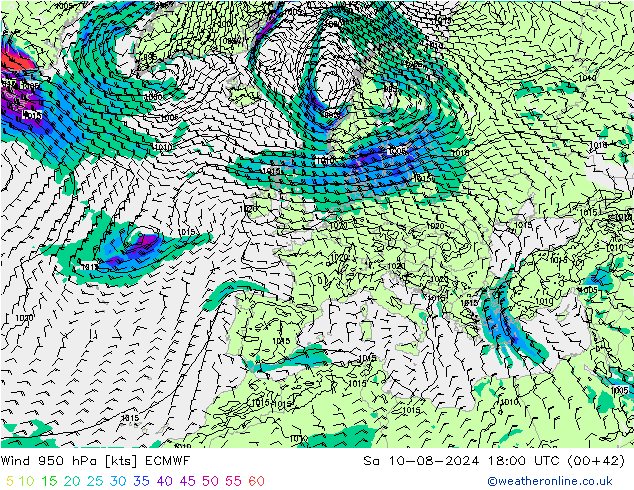 Wind 950 hPa ECMWF za 10.08.2024 18 UTC