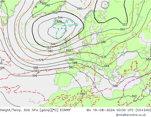 Z500/Rain (+SLP)/Z850 ECMWF 星期一 19.08.2024 00 UTC